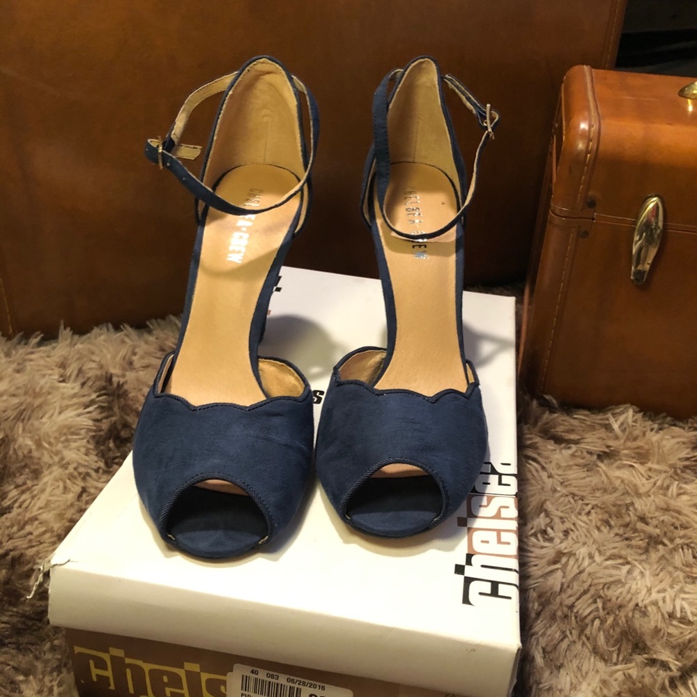 Chelsea Crew Blue Peep Toe Heels